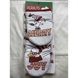 Peanuts Snoopy Woodstock 3 piece Christmas Towel, Oven Mitts Set Merry Joy